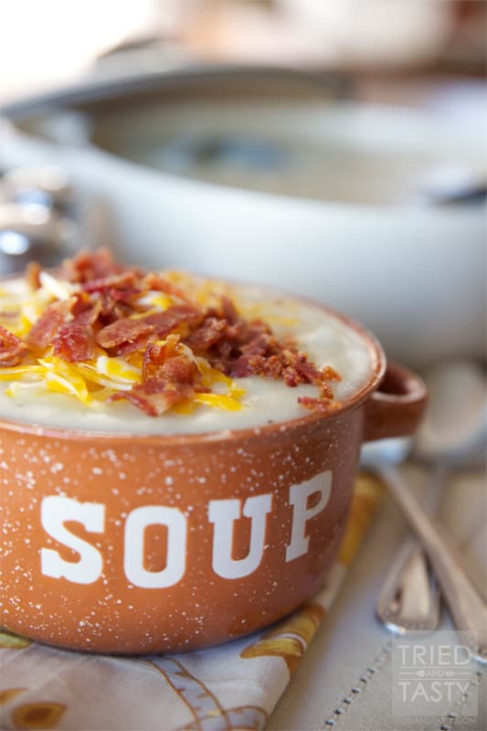 Copycat Tony Romas Baked Potato Soup // If ever there is a baked potato soup recipe that you want, it's this one! One of my favorite soups from Tony Roma's restaurant is now in your hands. You can thank me later!! | Tried and Tasty