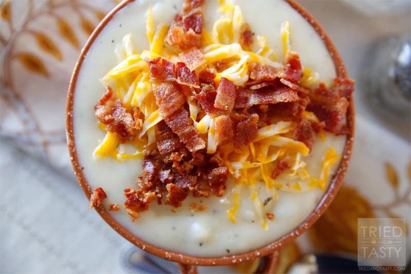 Copycat Tony Romas Baked Potato Soup // If ever there is a baked potato soup recipe that you want, it's this one! One of my favorite soups from Tony Roma's restaurant is now in your hands. You can thank me later!! | Tried and Tasty