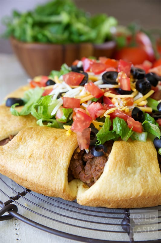 The Pampered Chef Taco Ring // When I was first introduced to Pampered Chef I was invited to a party with my mom. They served this Taco Ring and I fell in love immediately. I've been making this Taco Ring for years and years since and haven't met anyone that doesn't love it as much as I do! | Tried and Tasty