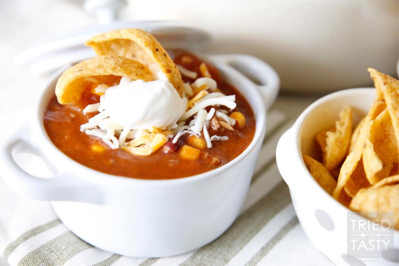 Taco Soup // A go-to soup that's hearty, delicious and easy to throw together! | Tried and Tasty