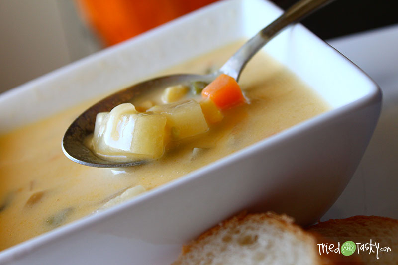 Print Shop Soup Print Shop Soup // The soup to comfort the soul. It's rich and buttery, loaded with bits of potatoes and veggies. Serve with warm crusty bread. The perfect meal! | Tried and Tasty