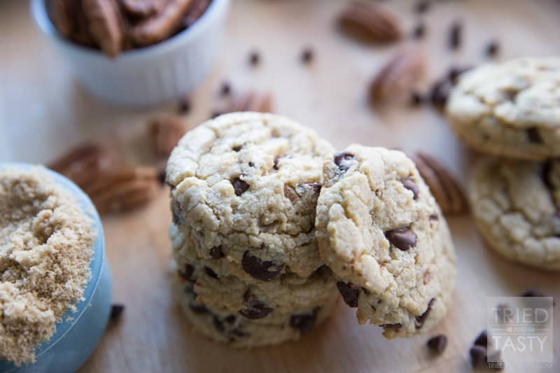 Chocolate Chip Coconut Pecan Cookies // Traditional chocolate chip cookies can be predictable and boring. With the addition of coconut and pecan, these chocolate chip cookies are extra delightful. Whip up a batch of these to satisfy your next sweet tooth! | Tried and Tasty