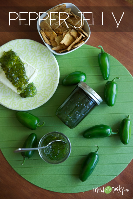 Pepper Jelly // Spread this delicious pepper jelly over some cream cheese and serve with crackers.  It's a great appetizer! | Tried and Tasty