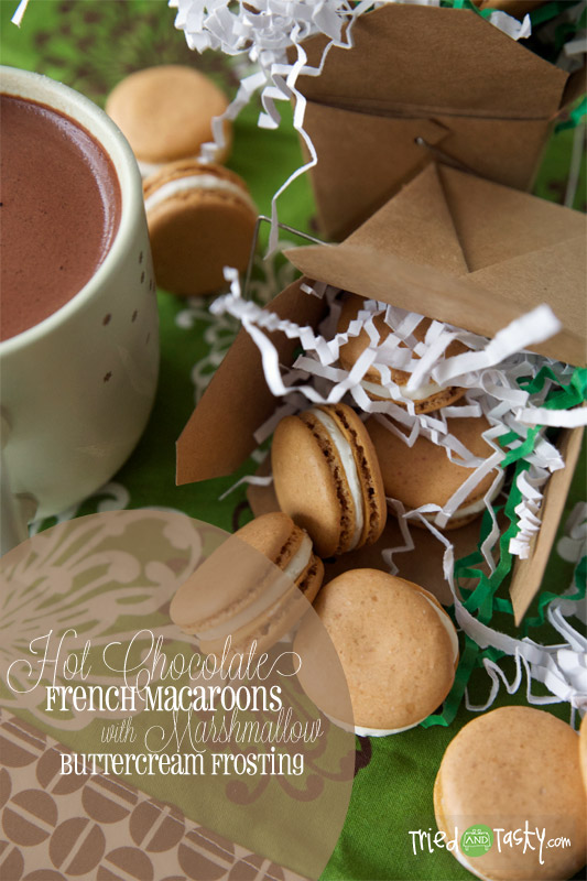 Hot Chocolate Macaroons with Marshmallow Buttercream Frosting // This is a fun flavored macaron for the cold winter season! | Tried and Tasty