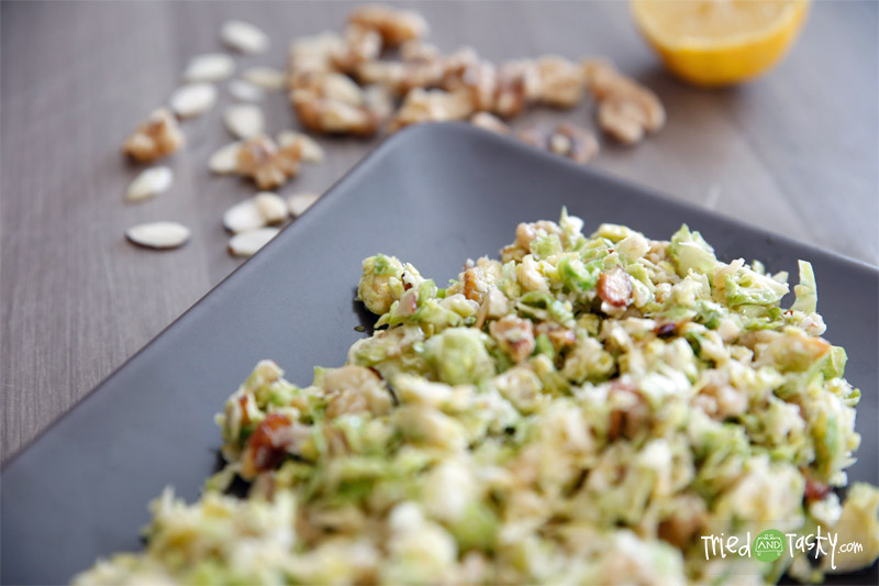 Chopped Brussels Sprouts Salad // This brussels sprouts salad is INSANELY good. It’s super simple and really quick to throw together. | Tried and Tasty