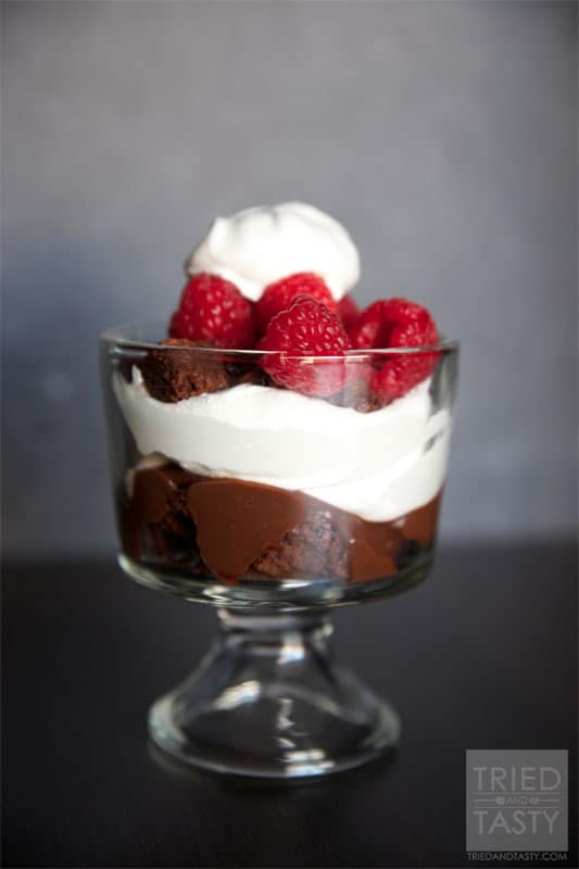 Raspberry Brownie Trifle Recipe // A beautiful layered dessert that's large enough to not only impress your guests but also feed a crowd. | Tried and Tasty