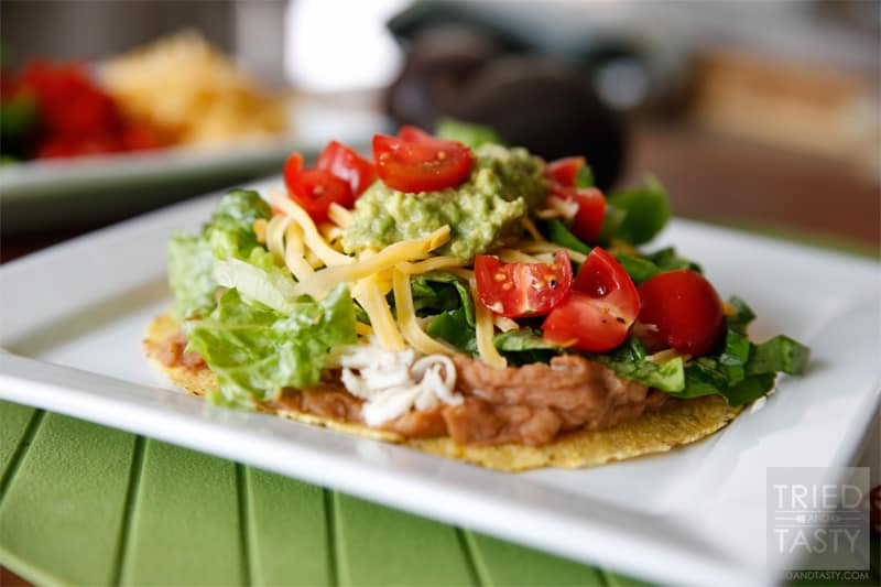 Dinner Ideas: Quick & Easy Chicken Tostadas // This not only needs to be added to your list of dinner ideas – but go ahead and add it to your lunch ideas too! | Tried and Tasty