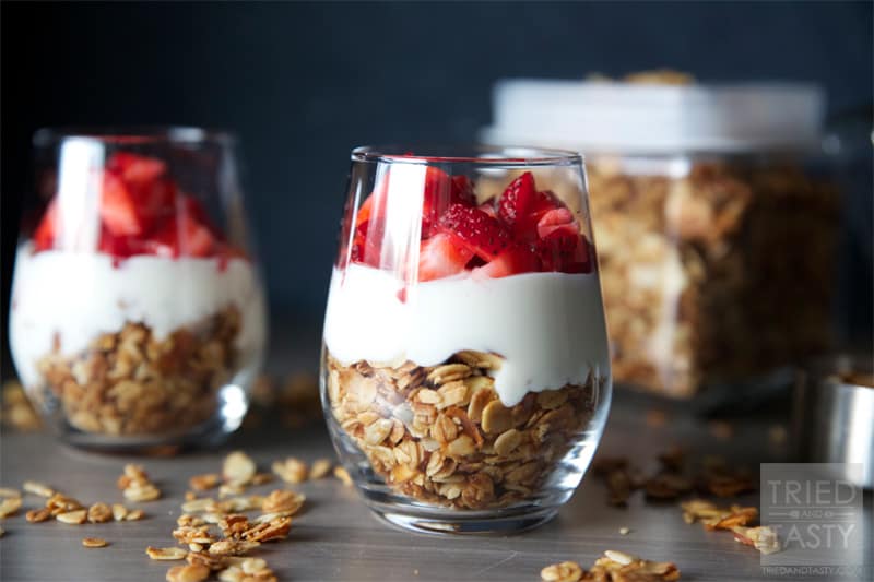 Strawberry Yogurt Parfait with Honey Almond Granola // Tried and Tasty