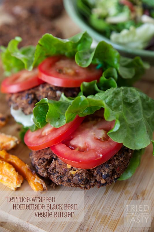 Lettuce-Wrapped Homemade Black Bean Veggie Burger // Tried and Tasty