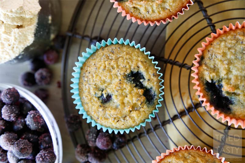 Coconut Blueberry Chia Muffins // The most delicious healthy gluten & dairy free muffin you'll have! I stand behind every ingredient in this recipe and absolutely LOVE the end result. Great for the calorie conscious and even wonderful for those who aren't. | Tried and Tasty