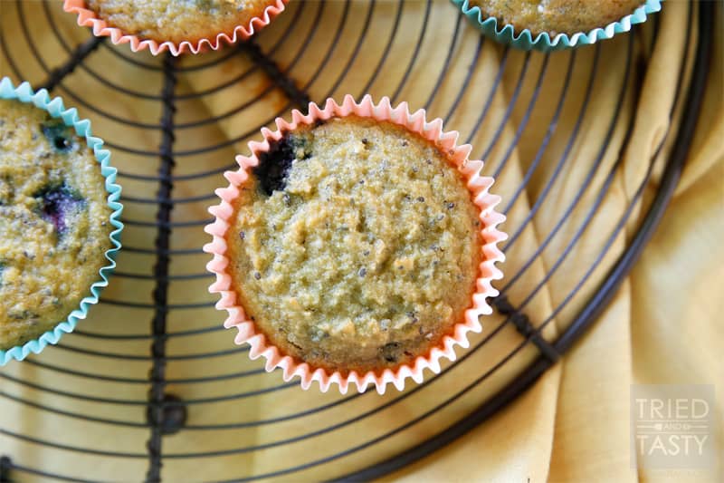 Coconut Blueberry Chia Muffins // The most delicious healthy gluten & dairy free muffin you'll have! I stand behind every ingredient in this recipe and absolutely LOVE the end result. Great for the calorie conscious and even wonderful for those who aren't. | Tried and Tasty