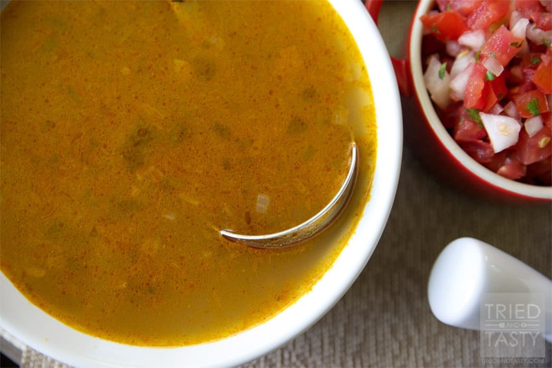 Copycat Cafe Rio Tortilla Soup // This Copycat Cafe Rio Tortilla Soup is just like the restaurant favorite! It's flavorful and delicious. Next time you're enjoying Cafe Rio at home, made in your kitchen, whip this up for a tasty appetizer! | Tried and Tasty