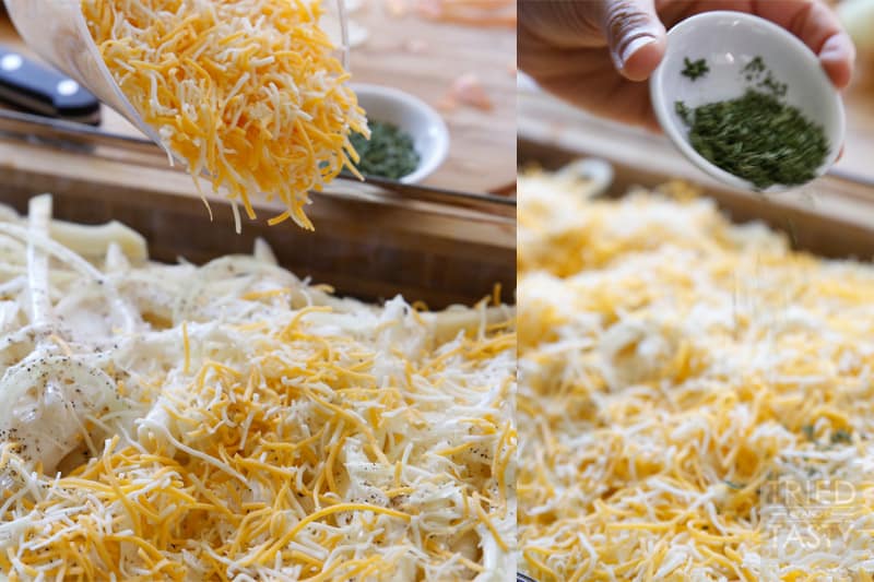 Cheesy Holiday Potatoes // Once you make these once, they will be your holiday potatoes always and forever more. They are creamy, cheesy, rich and wonderful! They'll be a recipe you'll want to keep around for every holiday and special occasion. | Tried and Tasty