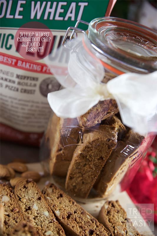 Whole Wheat Cinnamon Chip Almond Biscotti // A great cookie delicious served with your favorite warm drink. Perfectly paired with coffee or hot chocolate, but excellent alone as well! | Tried and Tasty
