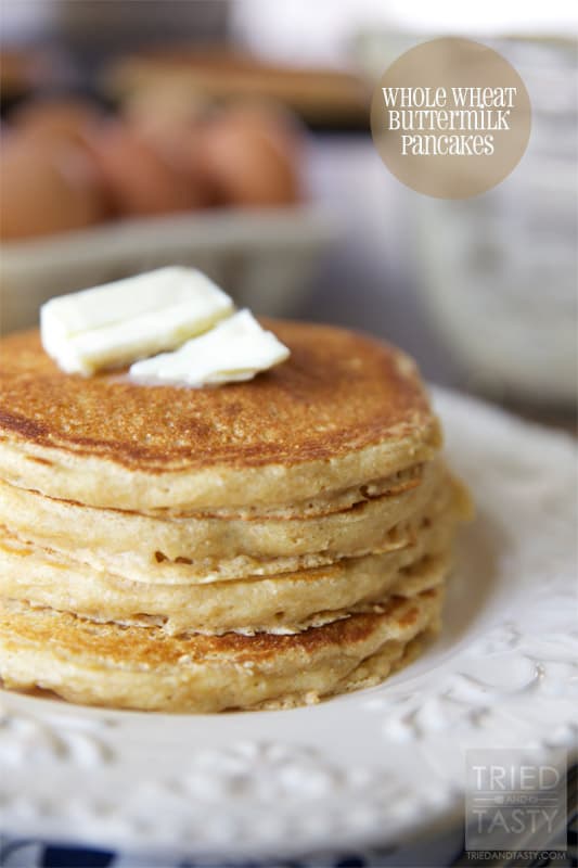 Whole Wheat Buttermilk Pancakes // Whole Wheat Pancakes that are perfectly soft, fluffy, and delicious. | Tried and Tasty