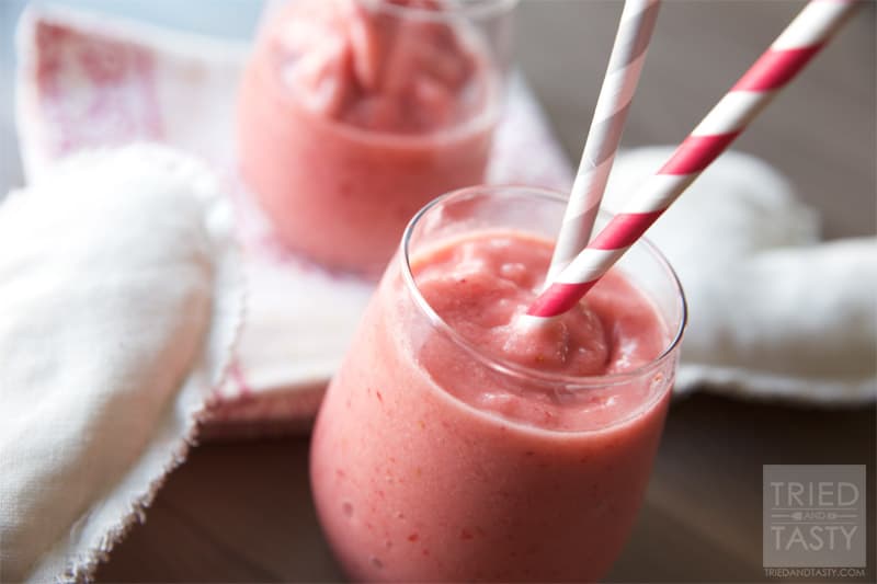 Copycat Jamba Juice Strawberries Wild // Ever wanted to make your favorite Jamba Juice recipe at home? This quick & easy recipe is only four ingredients! Tastes identical to the original, if not BETTER! Use your @blendtec to get the job done in no time! #smoothie #copycat #jambajuice #blendtec // Tried and Tasty