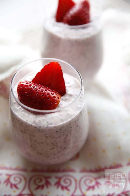 Strawberry Coconut Chia Seed Pudding // The perfect healthy snack, breakfast or dessert that will not only leave you satisfied, but also provide many healthy nutrients from the coconut and chia seeds. It's delicious! With the strawberries it would also make the perfect Valentine's treat! | Tried and Tasty