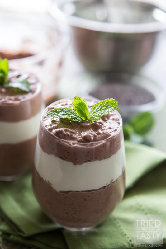Mint Chocolate Chia Seed Pudding // Chia seed pudding is all the rage and this mint chocolate version does not disappoint! For a super healthy treat you can even enjoy for breakfast - make this quick & simple snack in less than 15 minutes! |Tried and Tasty