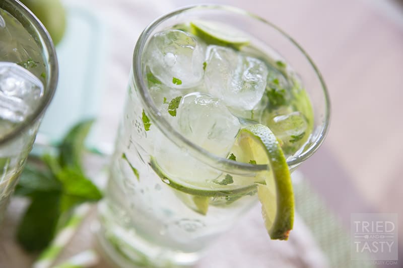 Minty Lime Water // For a cool, crisp and refreshing beverage, try this simple three-ingredient water! If you've ever needed help getting your daily water intake, this Minty Lime Water will help you reach your goals! | Tried and Tasty