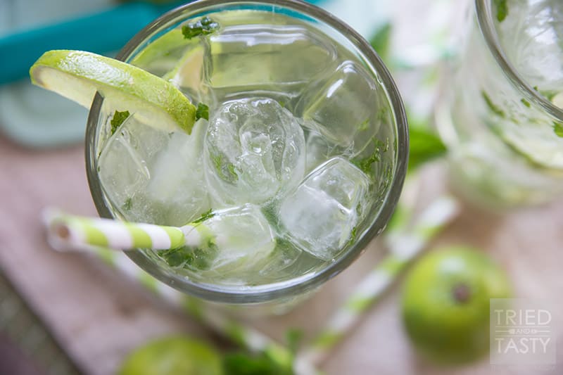 Minty Lime Water // For a cool, crisp and refreshing beverage, try this simple three-ingredient water! If you've ever needed help getting your daily water intake, this Minty Lime Water will help you reach your goals! | Tried and Tasty