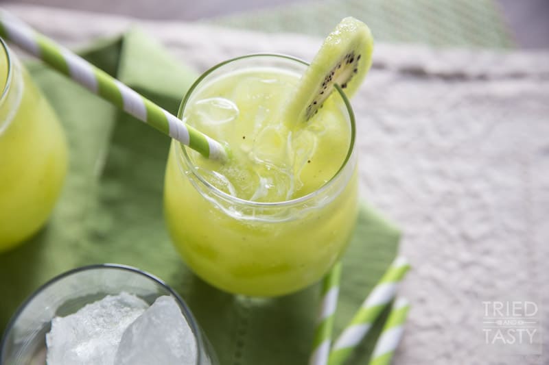Cucumber Kiwi Agua Fresca | Looking for a delicious green drink made without any artifical coloring, soda, sherbet or ice cream? This Cucumber Kiwi Agua Fresca is PERFECT for you! It's all-natural, delicious, and really simple! Try this refreshing beverage today!  // Tried and Tasty