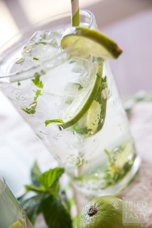 Minty Lime Water // For a cool, crisp and refreshing beverage, try this simple three-ingredient water! If you've ever needed help getting your daily water intake, this Minty Lime Water will help you reach your goals! | Tried and Tasty