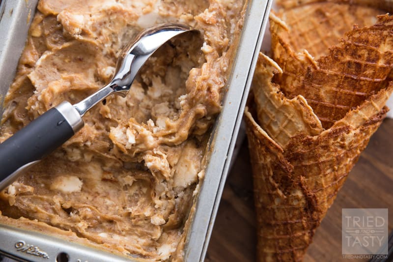 Nutty Salted Caramel Coconut Ice Cream // If you love coconut and cashews, you have found the one and only ice cream recipe you will ever need. Made without any refined sugar, with a velvety smooth date caramel ribbon, you'll find yourself sneaking to the freezer for a scoop time and time again! | Tried and Tasty