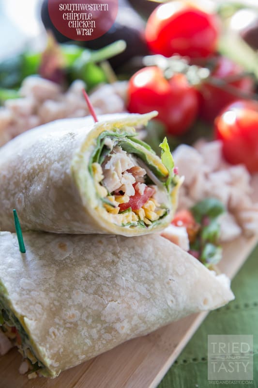 Southwestern Chipotle Chicken Wrap // Do you need easy lunch or dinner ideas that are delicious and healthy? This wrap needs yo be your new GO-TO! It's packed with flavor and ultra healthy! | Tried and Tasty
