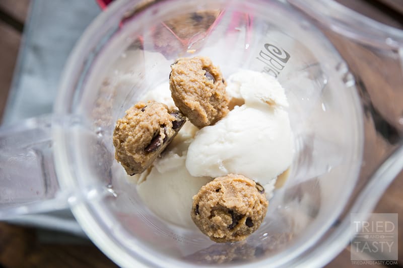 Gluten Free Cookie  Dough Blizzard // If you're familiar with Dairy Queen Blizzards, you know how yummy they are. Ice cream, your favorite mix-in, and away you go with the most delicious shake around. However, the excess calories can be avoided with this tasty alternative. Made with gluten-free cookie dough bites, you'll be surprised that it's not the guilty indulgence you've had for years! | Tried and Tasty