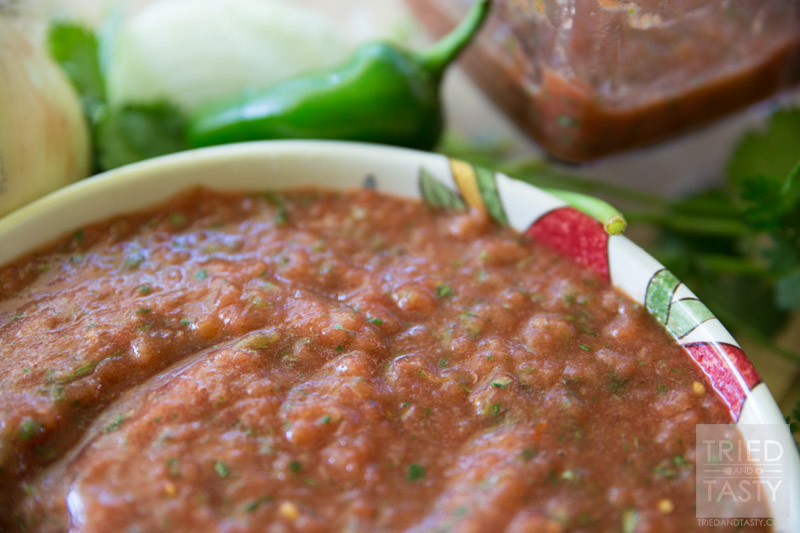 Five Ingredient Blender Salsa // Want restaurant style salsa but don't have a lot of time on your hands? This quick & easy recipe only requires FIVE ingredients and can be whipped together in no time with the help of your high speed blender! | Tried and Tasty