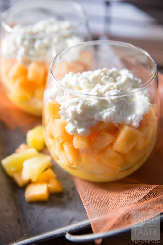 Healthy Candy Corn Parfait // Halloween doesn't have to be all about sugar loaded sweets and treats. Enjoy this delicious, easy & healthy way to celebrate Halloween with only 3 ingredients! | Tried and Tasty