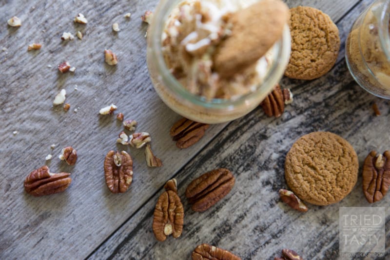 No Bake Pumpkin Cheesecake Parfait // This delicious festive treat is perfect for your holiday get togethers. Made with a creamy light pumpkin cheesecake filling you'll love this and so will your guests! | Tried and Tasty