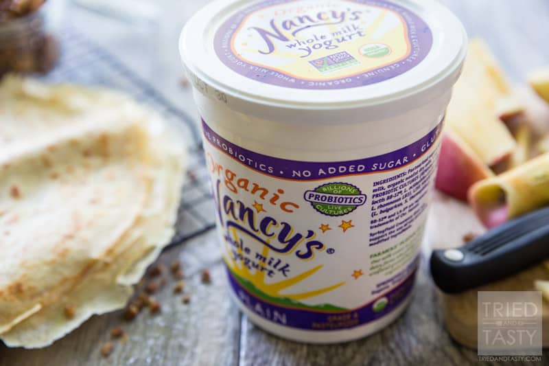 Apple Pie Crepes // This fall start your morning off with these delicious crepes that will make you think you're eating a slice of apple pie for breakfast! Made with all-natural ingredients this is one healthy breakfast you can feel good about splurging on! | Tried and Tasty