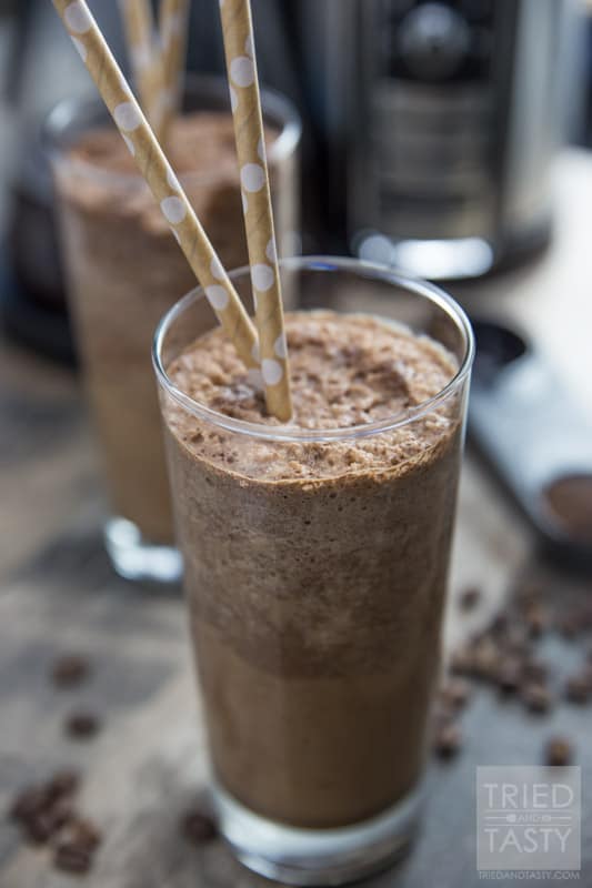 Mocha Frappuccino // This frozen coffee drink is a delicious pick-me-up that's perfect any time of the day! Made with only a handful of ingredients you'll feel refreshed and spunky after just one sip! | Tried and Tasty