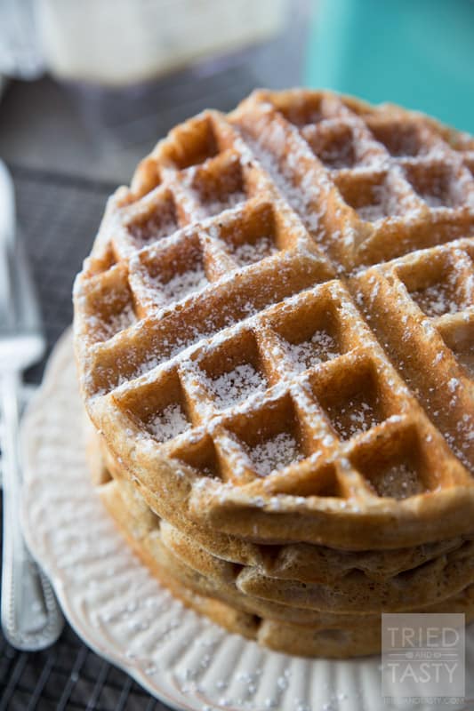 Whole Wheat Greek Yogurt Waffles // Start your morning with a healthy and nutritious breakfast. Made with wholesome ingredients these waffles are a delicious addition to your mornings. Made with Greek yogurt they've got the extra pep you'll need in your step! | Tried and Tasty