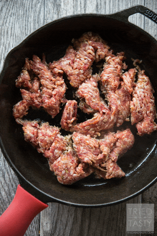 Sweet Potato & Sausage Breakfast Hash // Looking for a filling, delicious, and healthy breakfast? This sweet potato & sausage hash is an excellent choice. Loaded with veggies and more - you'll want to start every morning with this tasty dish! | Tried and Tasty