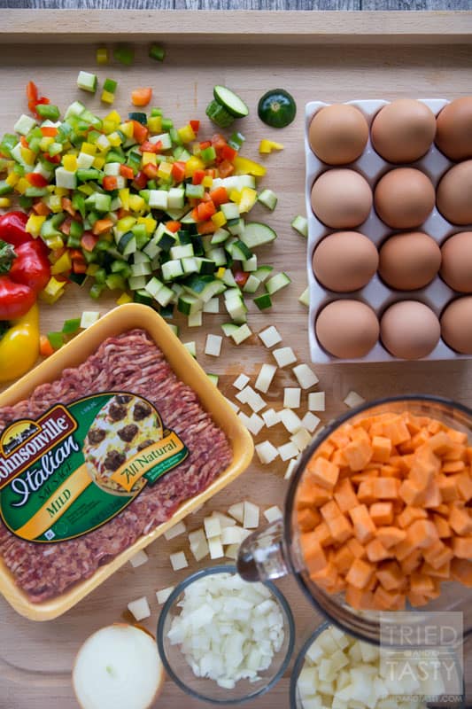 Sweet Potato & Sausage Breakfast Hash // Looking for a filling, delicious, and healthy breakfasT? This sweet potato & sausage hash is an excellent choice. Loaded with veggies and more - you'll want to start every morning with this tasty dish! | Tried and Tasty