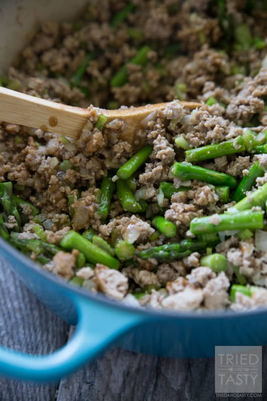 Turkey & Asparagus Stir Fry / Want a healthy & hearty dinner idea the whole family will love? This is this twist on traditional stir fry will have your family begging for seconds. Chock full of delicious veggies, serve over rice for an extra tasty meal! | Tried and Tasty