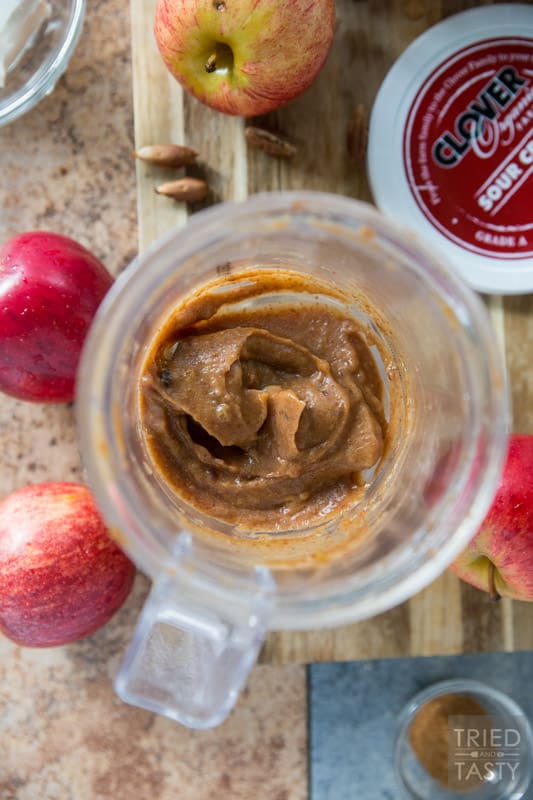 Healthy Caramel Apple Fruit Dip // Made with only five ingredients you will want to save this recipe to have for Halloween AND Thanksgiving! It's so divine you won't even know there's not a stitch of refined sugar! | Tried and Tasty
