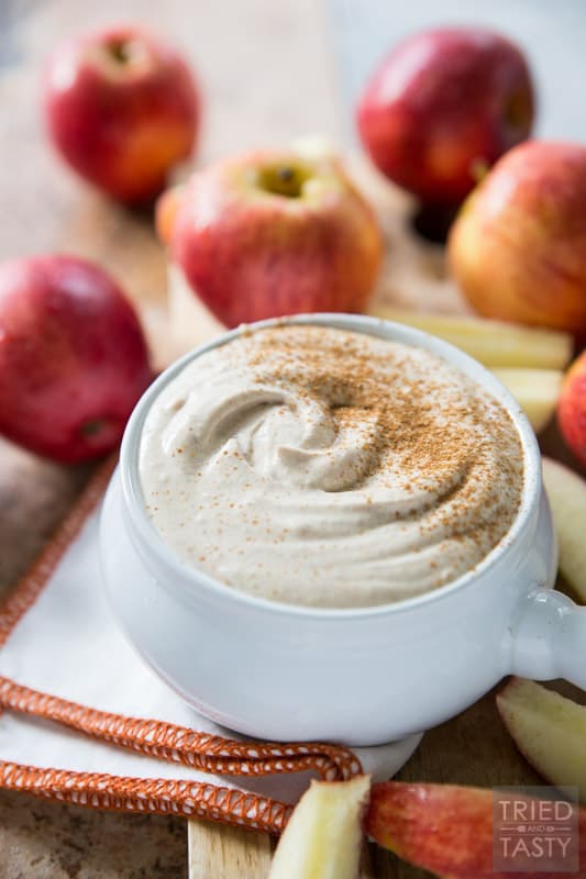 Healthy Caramel Apple Fruit Dip // Made with only five ingredients you will want to save this recipe to have for Halloween AND Thanksgiving! It's so divine you won't even know there's not a stitch of refined sugar! | Tried and Tasty