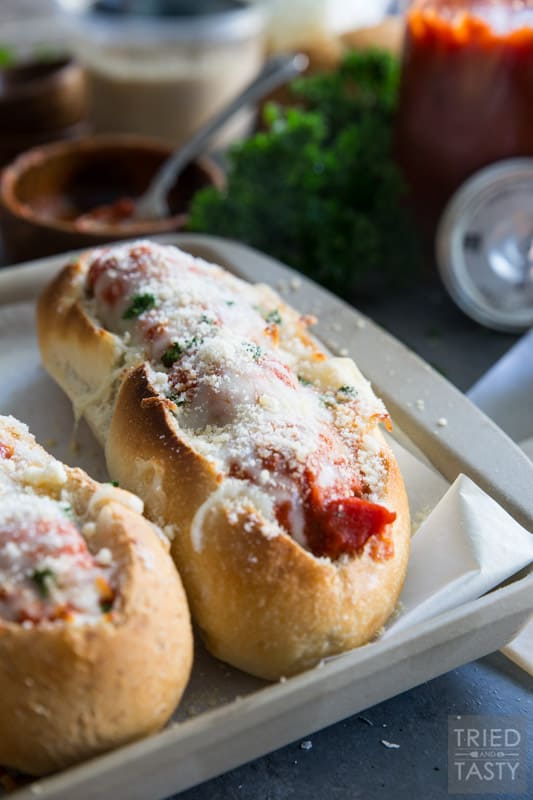 Three Cheese Italian Meatball Subs // Meatball subs taken to the next level with THREE different kinds of cheese. The cheese lover inside will shout for joy at first bit of these tasty sub sandwiches! | Tried and Tasty