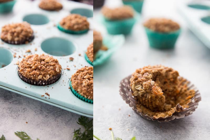 Carrot Oat Muffins With A Sweet Crunchy Streusel // Doesn't get any easier than this muffin. Great for breakfast or snack. Made with whole wheat, oats, and a list of healthy refined sugar-free ingredients. The sweet and crunchy streusel is the 'icing on the cake'. | Tried and Tasty