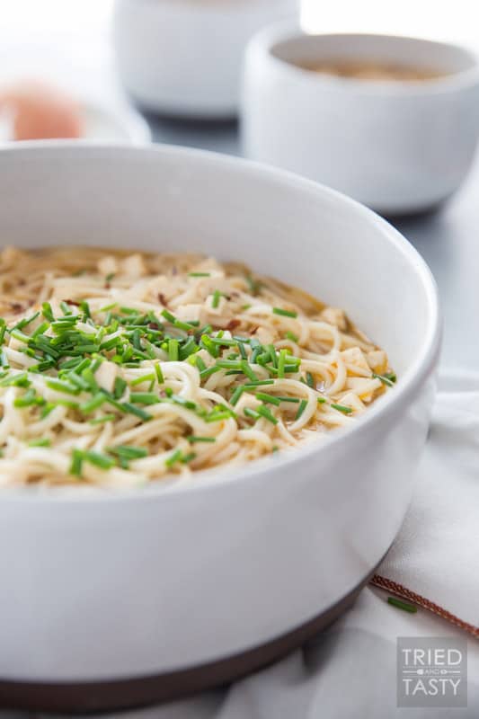 Simple Homemade Vegetarian Ramen // Processed ramen is full of so many things you don't want or need in your food. Make it from scratch and you get to control what you're eating. Plus it tastes phenomenal super fresh! | Tried and Tasty