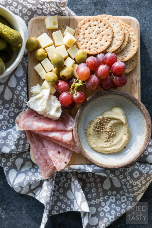 Single Serve Charcuterie // Sometimes you don't need an appetizer or a snack to feed a crowd. Sometimes you just want enough for one - this 'recipe' is just that, perfect single serve portion of the yummiest meat & cheese board! | Tried and Tasty