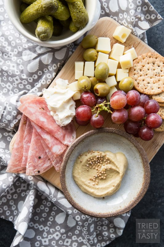 Single Serve Charcuterie // Sometimes you don't need an appetizer or a snack to feed a crowd. Sometimes you just want enough for one - this 'recipe' is just that, perfect single serve portion of the yummiest meat & cheese board! | Tried and Tasty