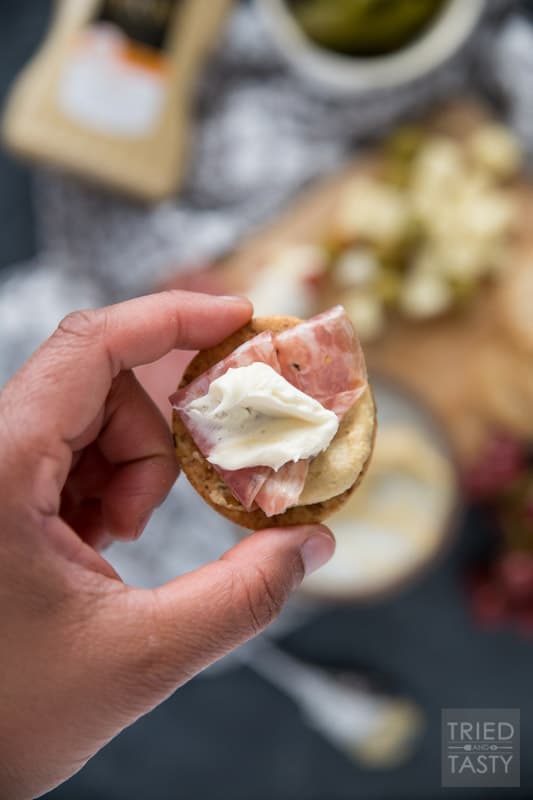 Single Serve Charcuterie // Sometimes you don't need an appetizer or a snack to feed a crowd. Sometimes you just want enough for one - this 'recipe' is just that, perfect single serve portion of the yummiest meat & cheese board! | Tried and Tasty