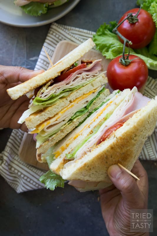 Triple Decker Deli Sandwich // This is the sandwich of all sandwiches that you WILL want to have all summer long! Lunch won't be the same again with this delicious triple decker threat! You'll want to stop by to see the secret ingredient |Tried and Tasty