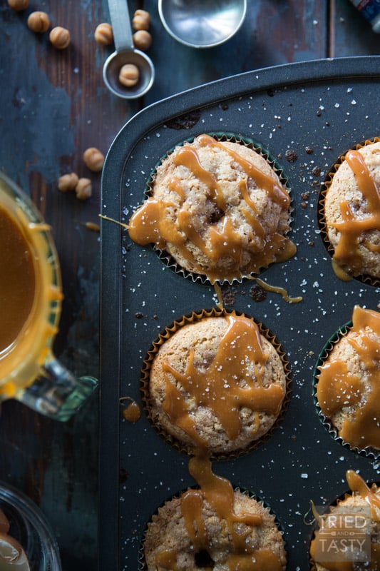 Caramel Apple Muffins // Nothing screams fall like a caramel apple. Now you can have your favorite treat for breakfast OR dessert in the form of a delicious muffin! | Tried and Tasty