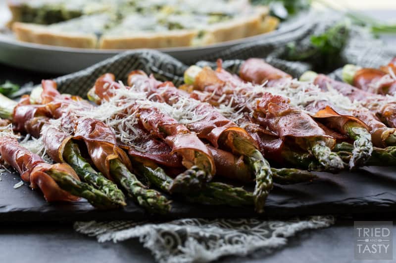Quiche & Prosciutto Wrapped Asparagus // Sometimes the simplest side dishes can make the dinner shine. This asparagus is perfect paired with quiche or endless other options! Plus there's a smoked flavor that will wow your tastebuds! | Tried and Tasty