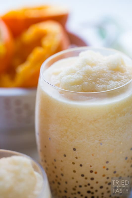 Tropical Orange Slushie // This Orange, Coconut and Lime tropical drink tastes like Summer on ice! | Tried and Tasty